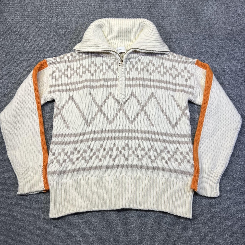We Norwegians Sweater Womens XS White Merino Wool Cashmere 1/4 Zip Fair Isle Ski
